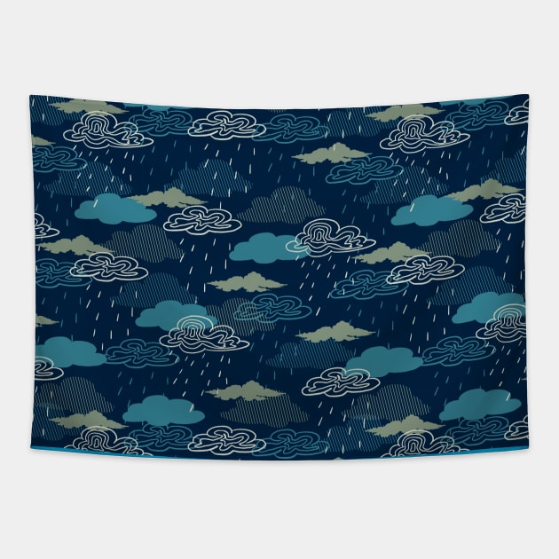 Dark Rainy Day Pattern Design Tapestry by FlinArt