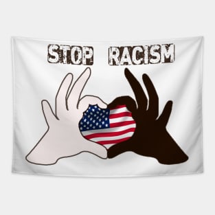 Stop Racism T Shirts USA Flag - Say No To Racism T Shirt - Human Rights  - Anti Racism United States Tapestry