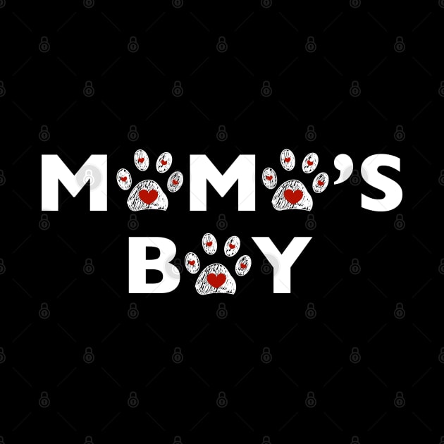 Mama's Boy text with doodle paw prints with heart by GULSENGUNEL