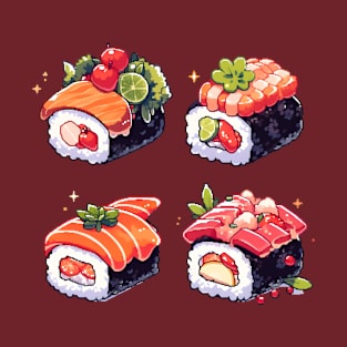 Cute Sushi Anime Food Pixel Art T-Shirt