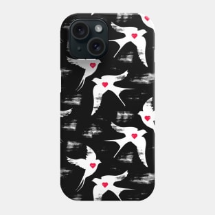 Kitsch Valentine | black, white and red| bird in wind Phone Case
