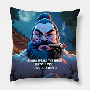 Puff Sumo: He who speaks the truth doesn’t mind being questioned on a Dark Background Pillow