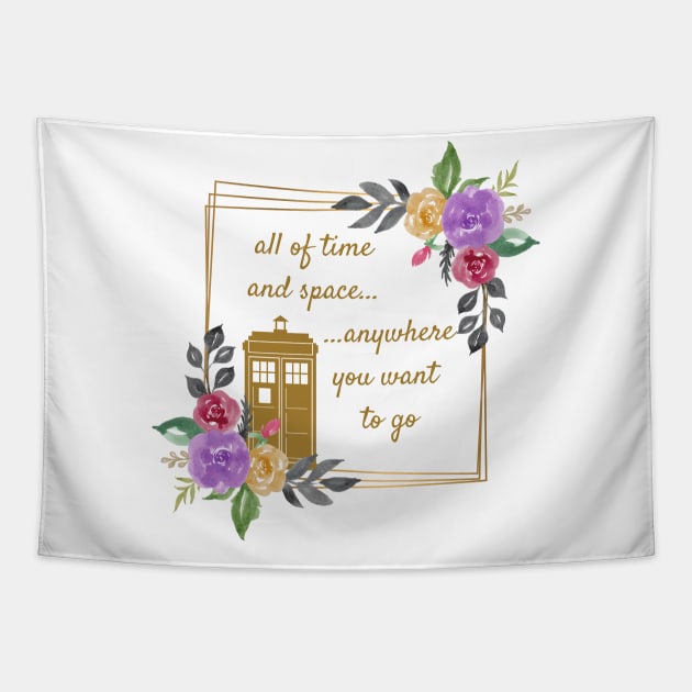 Tardis & Flowers Tapestry by Thisdorkynerd