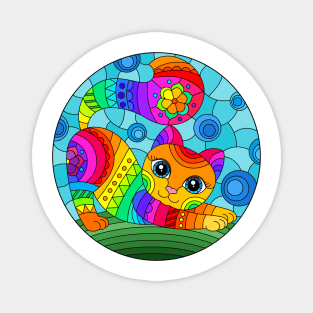 Adorable Kitty Stained Glass Design Pattern Magnet