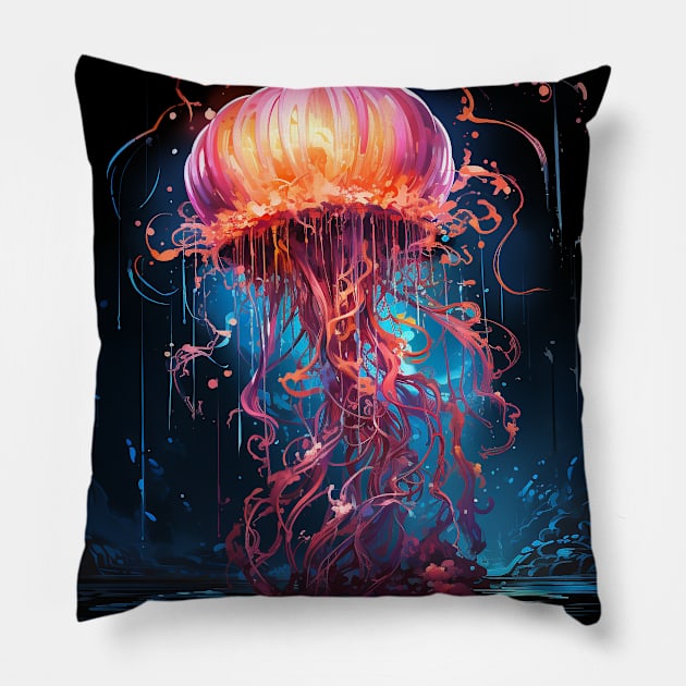 Neon Jellyfish #8 Pillow by Dataxe