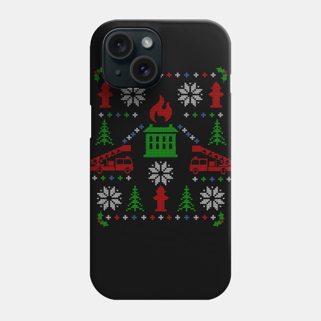 Firefighter Ugly Christmas Sweater Fireman Christmas Phone Case by TeeCreations