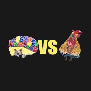 Colorful Hedgehog vs Franklin the Rooster Funny Animal Design T-Shirt