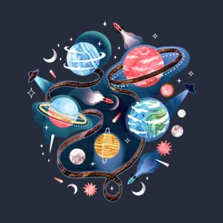 Highway to Intergalactic Adventure - Blue, Pink & Yellow T-Shirt