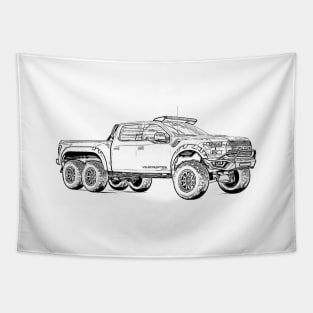 VelociRaptor Truck Wireframe Tapestry