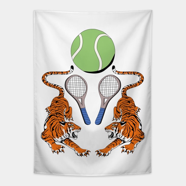 Tiger Tennis Ball Sports Team Jersey - White Version Tapestry by Millusti