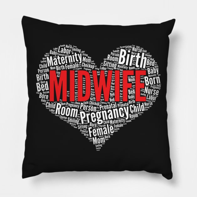 Midwife Heart Shape Word Cloud Design product Pillow by theodoros20