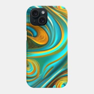 Abstract Turquoise and Gold Swirls Phone Case