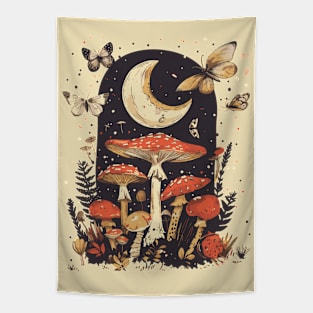 Mushrooms moths moon night Tapestry