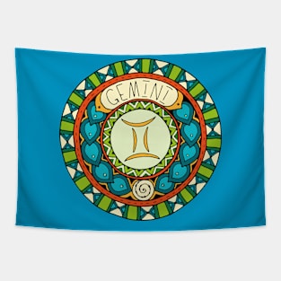 Gemini Zodiac Sign Colorful Birth Horoscope Circle Tapestry