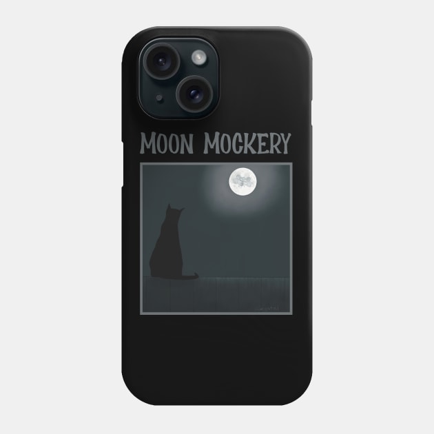 Mouse in the Moon Mocks Cat Sitting on a Fence - cute cat cartoon Phone Case by Crystal Raymond