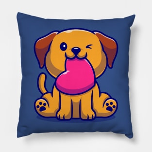 Cute Dog With Love Cartoon Vector Icon Illustration Pillow