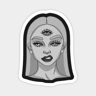 The young lady with three eyes - Drawing - B&W Magnet