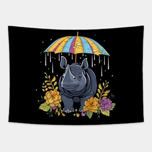 Rhinoceros Rainy Day With Umbrella Tapestry