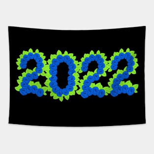 2022 formed with blue roses and green leaves Tapestry