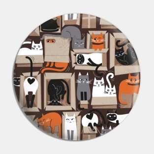 Purfect feline architecture // pattern // brown background cute cats in cardboard boxes Pin