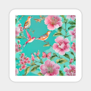 Pink and turquoise chinoiserie flowers and birds Magnet