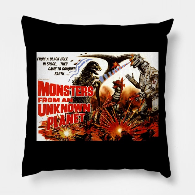 Classic Kaiju Movie Lobby Card Pillow by Starbase79