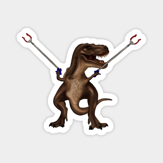 Funny T rex, with Pincers, Dinosaur Magnet by logiamerch