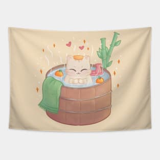 Hot Tub Onsen Cat Tapestry