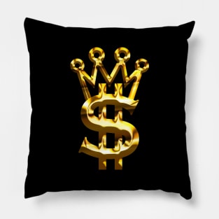 Gold dollar and king crown symbol Pillow