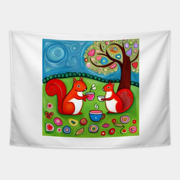 Squirrels Tea Party Tapestry by EpicFoxArt