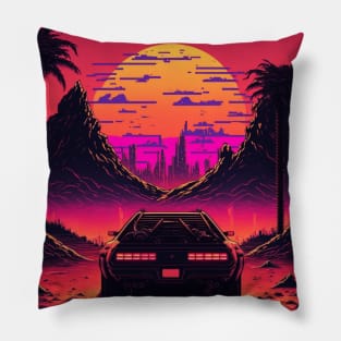 Synthwave Sun DeLorean Pillow