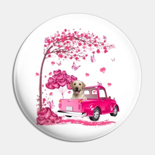 Valentine's Day Love Pickup Truck Yellow Labrador Pin