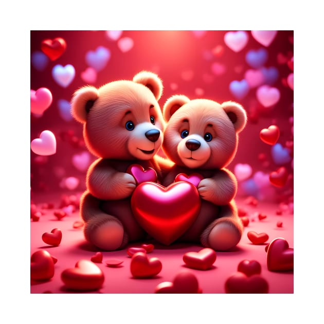 Teddy celebrating Valentines day, randome floating love hearts by Colin-Bentham