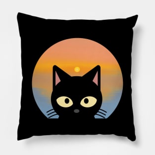 black cat sunset background Pillow