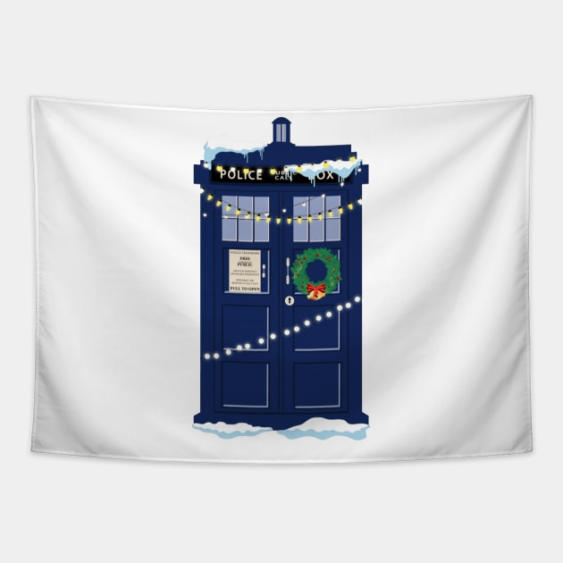 Christmas Doctor Who Police Box Tardis Tapestry by larsbeelzebubart