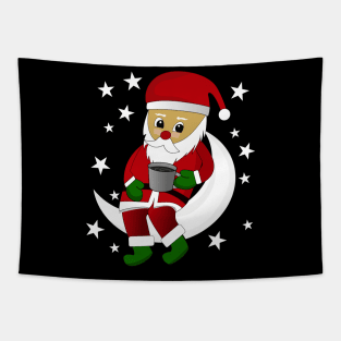 Santa Claus coffee on the moon Tapestry