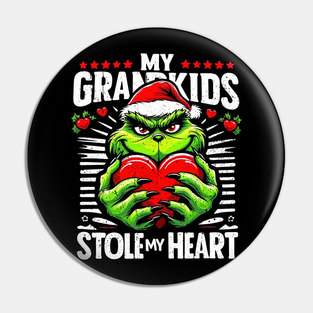 My Grandkids Stole My Heart Funny Christmas Vintage Pin by RetroPrideArts