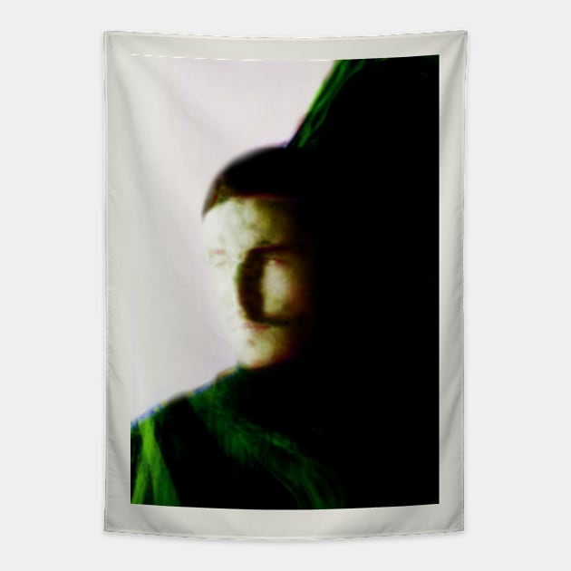 Portrait, digital collage, special processing. Bright side, survival guy. Man between light and darkness. Green and yellow. Tapestry by 234TeeUser234