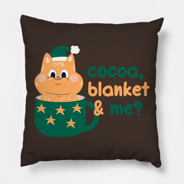 Cocoa, blanket & me? | Christmas Kitty Design Pillow by Enchantedbox