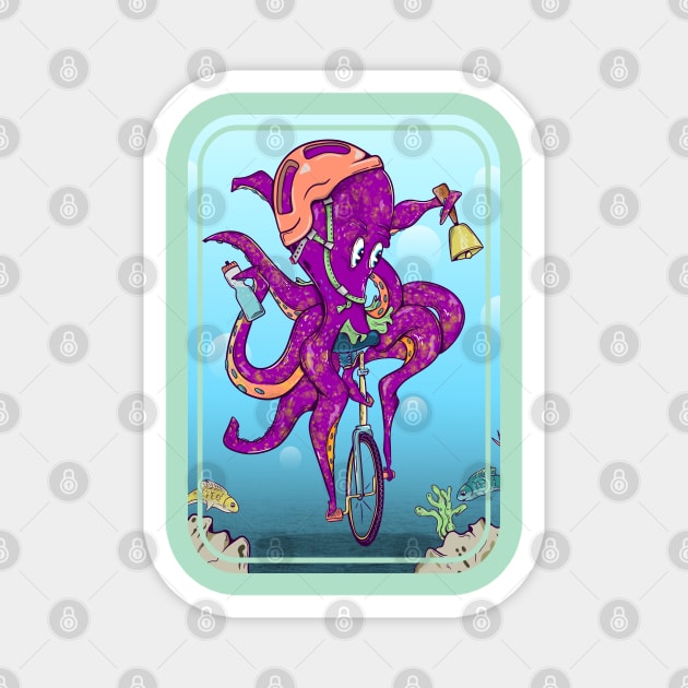 Octopus riding a bike underwater Magnet by mailboxdisco