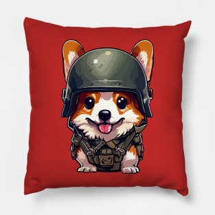 Funny military corgi in helmet Pillow