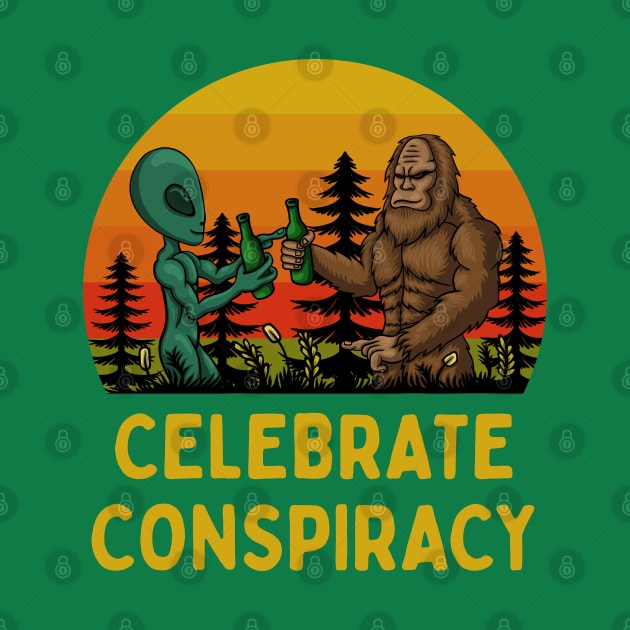 Celebrate Conspiracy: Bigfoot and Alien Drinking Beers Together by TwistedCharm