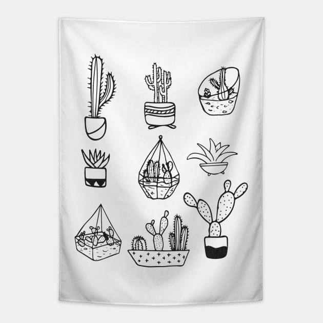 Cactus Family Ink Design Tapestry by NatureMagick