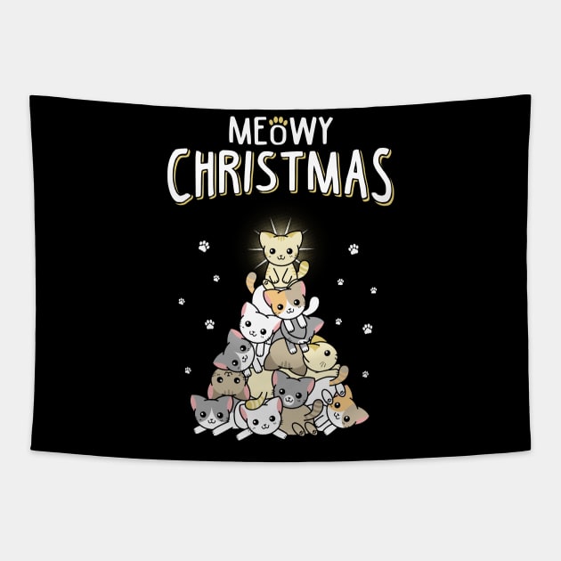 Meowy Christmas Funny Christmas Sweater Tapestry by KsuAnn