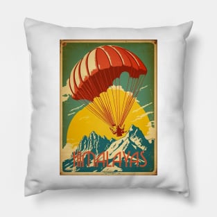 Himalayas Paragliding Vintage Travel Art Poster Pillow