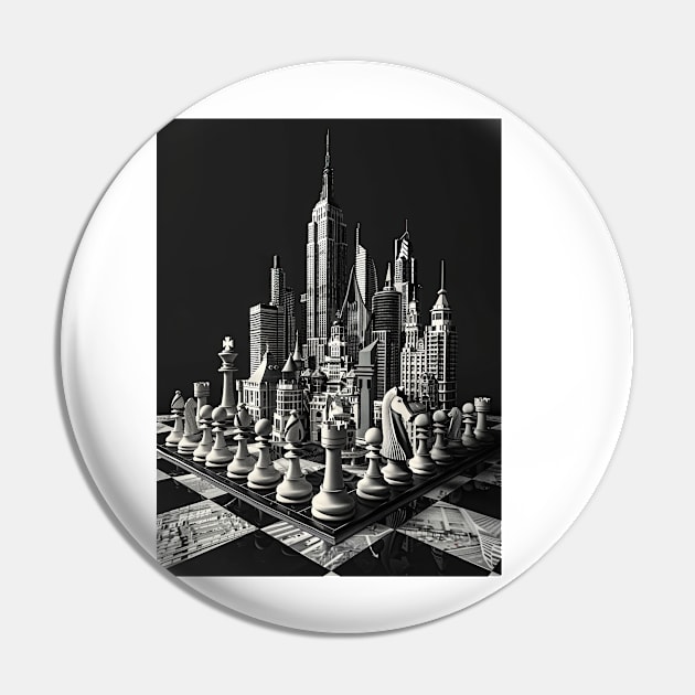 Metropolitan Strategy: Chessboard Cityscape Tee gift Pin by familycuteycom