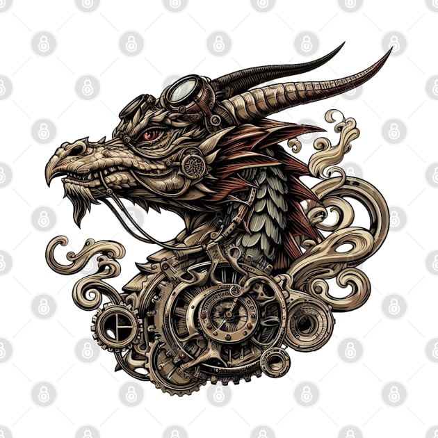 Fierce Steampunk Fantasy Dragon by Organicgal Graphics