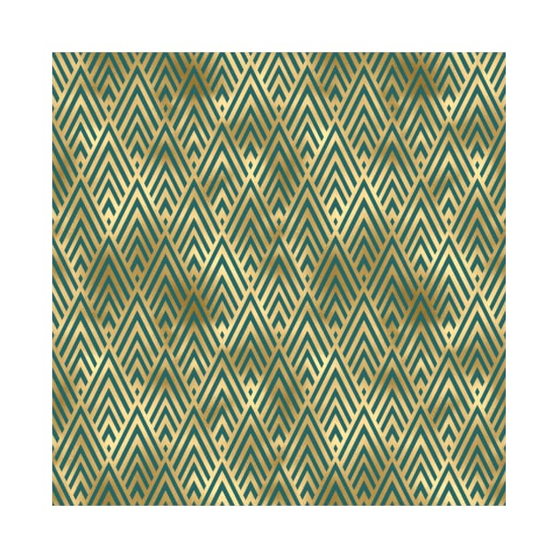 Teal and Gold Vintage Art Deco Chevron Pattern by podartist