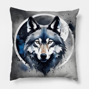 Timber Wolf in Watercolor and Charcoal Pillow