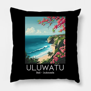 A Vintage Travel Illustration of Uluwatu - Bali - Indonesia Pillow